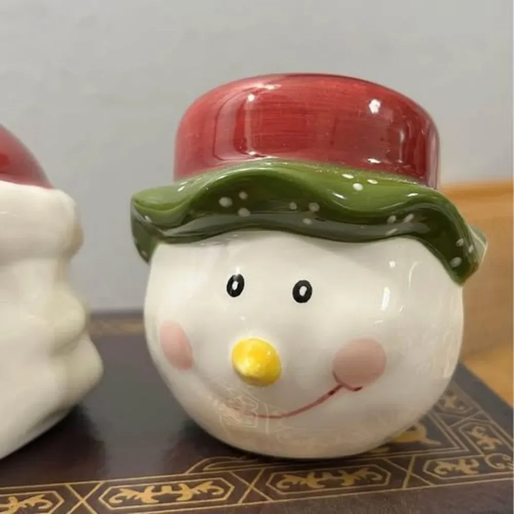 Snowman and Santa Clause Salt & Pepper Ceramic Shakers Set